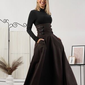 Brown wool handmade high-waisted Victorian skirt